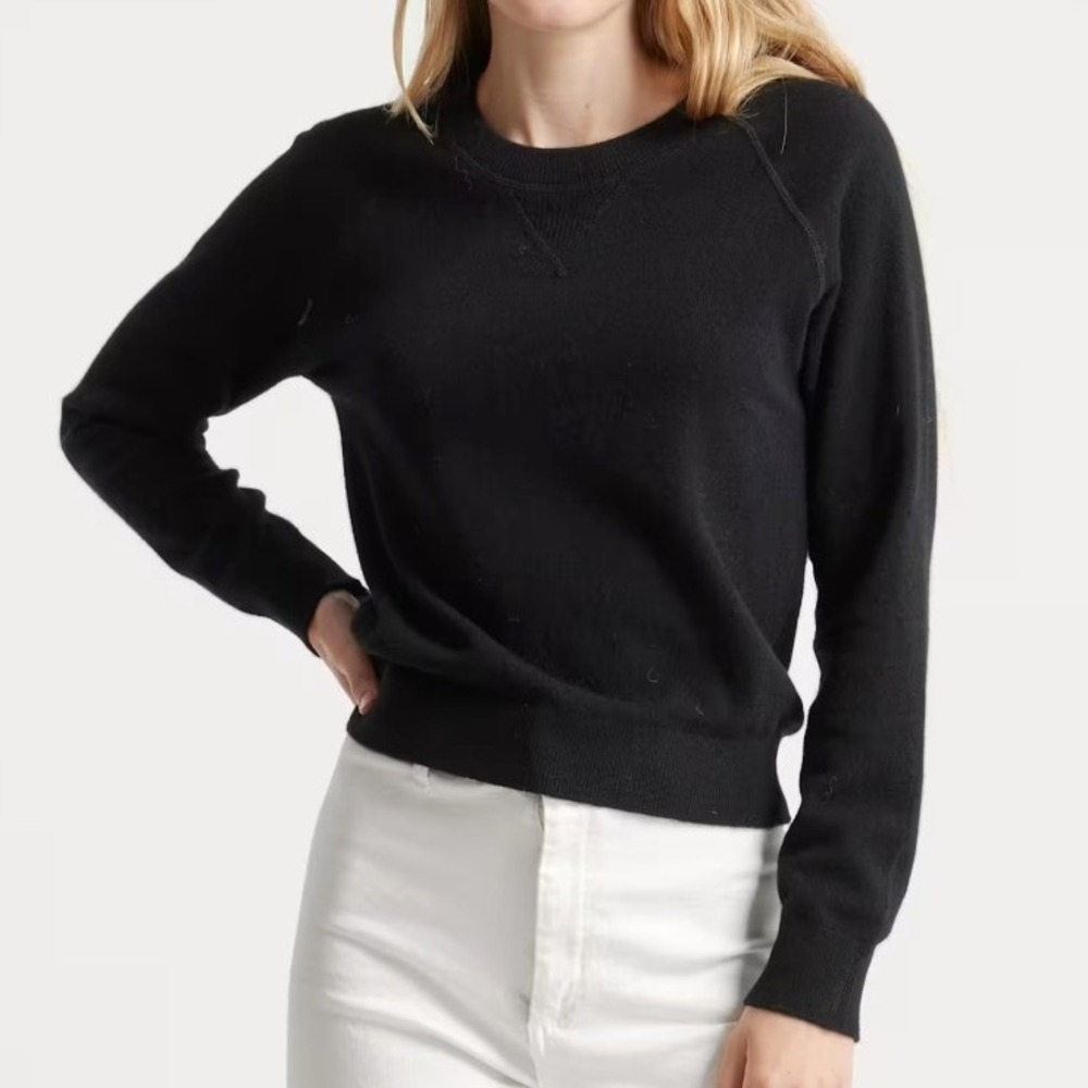 Quince Sweater Women M Black Mongolian Cashmere Shrunken Sweatshirt Old Money